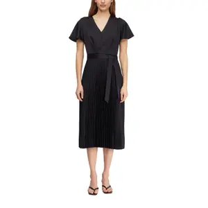 Satin Dress with Ruffled Sleeves V-Neck for Women COMMA image-2