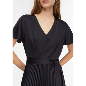 Satin Dress with Ruffled Sleeves V-Neck for Women COMMA image-3