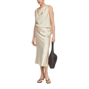 Women's Fluid Satin Midi Skirt with Elastic Waist COMMA image-6