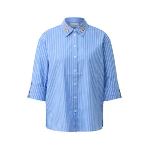 Women's Long Striped Poplin Shirt with Rhinestones COMMA image-0