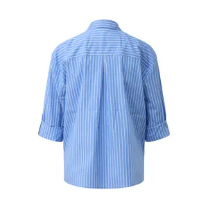 Women's Long Striped Poplin Shirt with Rhinestones COMMA image-1