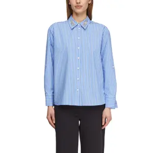 Women's Long Striped Poplin Shirt with Rhinestones COMMA image-2