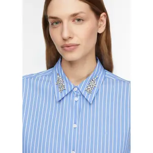 Women's Long Striped Poplin Shirt with Rhinestones COMMA image-3