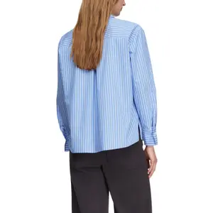 Women's Long Striped Poplin Shirt with Rhinestones COMMA image-5