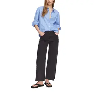 Women's Long Striped Poplin Shirt with Rhinestones COMMA image-6