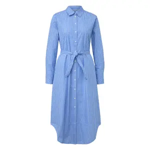Striped Poplin Shirt Dress with Tied Belt for Women COMMA image-0
