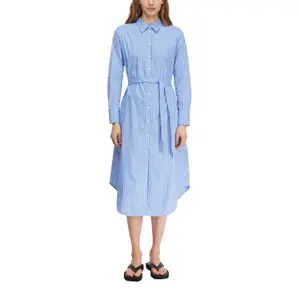 Striped Poplin Shirt Dress with Tied Belt for Women COMMA image-2