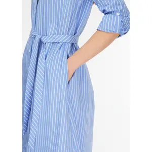 Striped Poplin Shirt Dress with Tied Belt for Women COMMA image-3