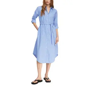 Striped Poplin Shirt Dress with Tied Belt for Women COMMA image-6