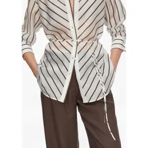 Long Semi-Transparent Lyocell Blend Shirt with Belt for Women COMMA image-3
