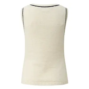 Women's Sleeveless Fine Knit Crew Neck Jumper with Contrasting Details COMMA image-1