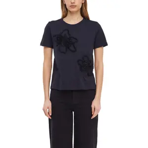 Wrinkled Floral Embroidered T-Shirt for Women COMMA image-2