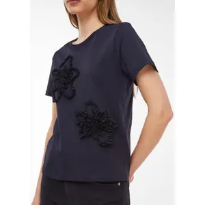 Wrinkled Floral Embroidered T-Shirt for Women COMMA image-3