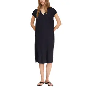 Women's V-Neck Tie-Waist Midi Dress in Viscose Crepe COMMA image-6
