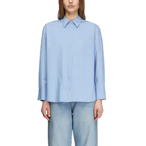 Long Poplin Shirt with Patch Pockets for Women COMMA image-0