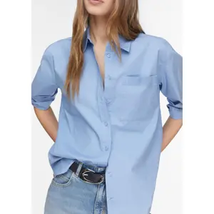 Long Poplin Shirt with Patch Pockets for Women COMMA image-1