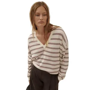 Ribbed Finish V-Neck Pullover for Women COMMA image-0