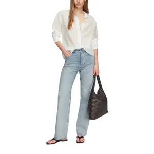 Women's High-Waisted Straight Jeans with Frayed Hem COMMA image-6