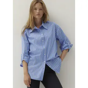 Oversized Long Stripe Poplin Shirt Women COMMA image-6
