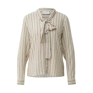 Women's Long Sleeve Striped Viscose Blouse with Tie Collar COMMA image-0