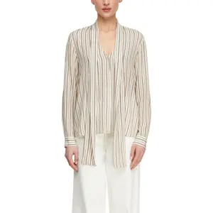Women's Long Sleeve Striped Viscose Blouse with Tie Collar COMMA image-2