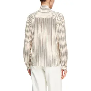 Women's Long Sleeve Striped Viscose Blouse with Tie Collar COMMA image-5