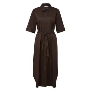Women's Satin Cotton Midi Shirt Dress with Knotted Belt COMMA image-0