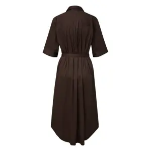 Women's Satin Cotton Midi Shirt Dress with Knotted Belt COMMA image-1