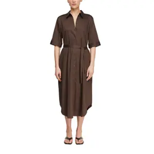 Women's Satin Cotton Midi Shirt Dress with Knotted Belt COMMA image-2