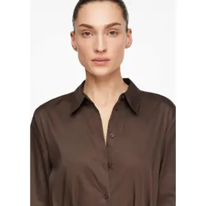 Women's Satin Cotton Midi Shirt Dress with Knotted Belt COMMA image-3