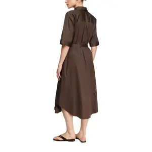Women's Satin Cotton Midi Shirt Dress with Knotted Belt COMMA image-5