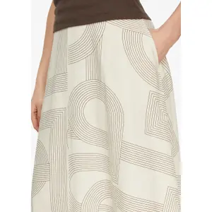 Women's A-Line Midi Skirt in Mixed Linen with Side Pockets COMMA image-3