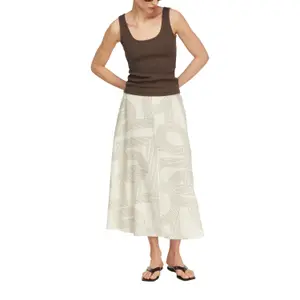 Women's A-Line Midi Skirt in Mixed Linen with Side Pockets COMMA image-6