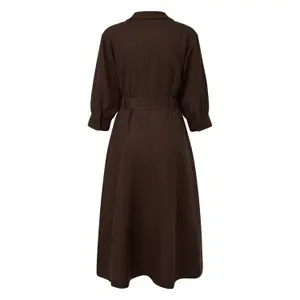 Fitted Midi Shirt Dress in Linen with Faux Leather Belt for Women COMMA image-1
