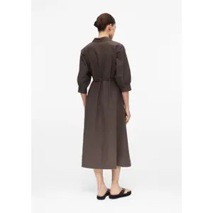 Fitted Midi Shirt Dress in Linen with Faux Leather Belt for Women COMMA image-4