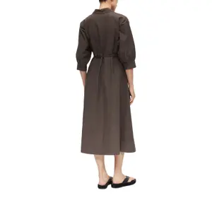 Fitted Midi Shirt Dress in Linen with Faux Leather Belt for Women COMMA image-5