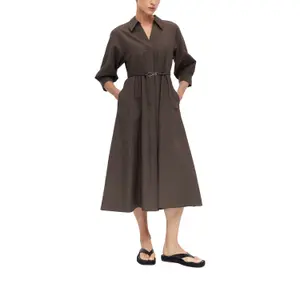 Fitted Midi Shirt Dress in Linen with Faux Leather Belt for Women COMMA image-6