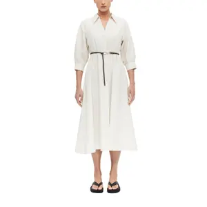 Midi Shirt Dress with 3/4 Sleeves and Faux Leather Belt for Women COMMA image-2