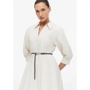 Midi Shirt Dress with 3/4 Sleeves and Faux Leather Belt for Women COMMA image-3