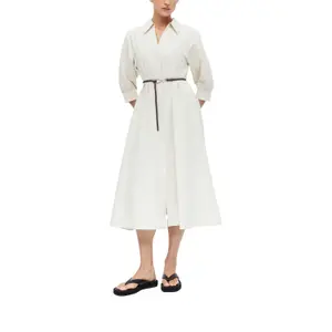 Midi Shirt Dress with 3/4 Sleeves and Faux Leather Belt for Women COMMA image-6