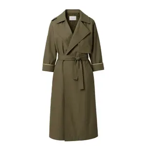 Fluid Trench Coat in Twill with Logo Details and Belt for Women COMMA image-0