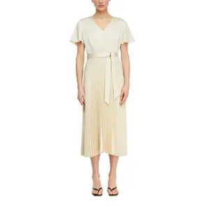 Abito in satin con scollo a V maniche a volant fascia annodata donna COMMA image-2