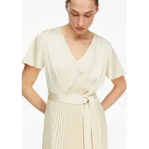 Abito in satin con scollo a V maniche a volant fascia annodata donna COMMA image-3