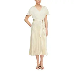 Abito in satin con scollo a V maniche a volant fascia annodata donna COMMA image-6