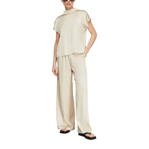 Women's Satin Blouse with High Collar and Dropped Shoulders COMMA image-6