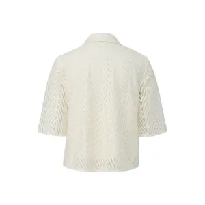 Lace Blouse with Shirt Collar and Three-Quarter Sleeves Women COMMA image-1