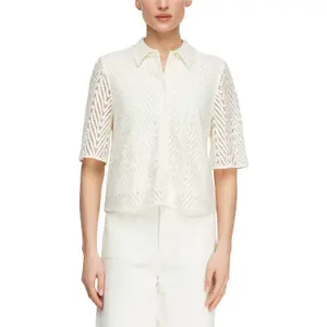 Lace Blouse with Shirt Collar and Three-Quarter Sleeves Women COMMA image-2