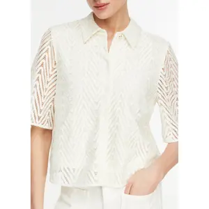 Lace Blouse with Shirt Collar and Three-Quarter Sleeves Women COMMA image-3