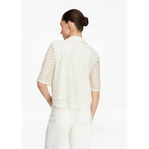 Lace Blouse with Shirt Collar and Three-Quarter Sleeves Women COMMA image-4