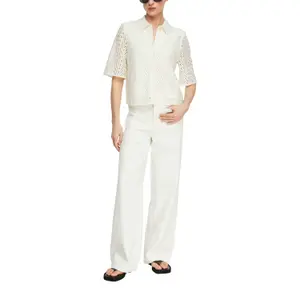 Lace Blouse with Shirt Collar and Three-Quarter Sleeves Women COMMA image-6